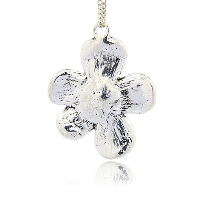 Antique Silver Plated Enamel Flower Pendants, with Rhinestones, 50x39x7mm, Hole: 4mm