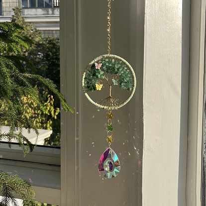 Arbre de vie suspendu prismes de cristal suncatcher, chaîne pendentif suspendus décor ornements