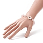 Bracelet en perles de coeur de quartz rose naturel avec fermoirs de fleurs en alliage pour femme