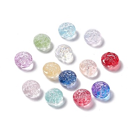 Transparent Spray Painted Glass Beads, Flat Round