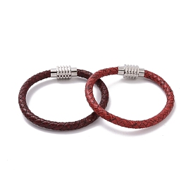 Leather Braided Round Cord Bracelet with 304 Stainless Steel Clasp for Women