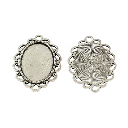 Tibetan Style Zinc Alloy Cabochon Connector Settings, Lead Free & Cadmium Free, Oval, Tray: 25x18mm, 36x26x2mm, Hole: 3mm, about 125pcs/500g