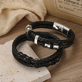 Imitation Leather Double Layer Multi-strand Bracelets, with Alloy Magnetic Clasp