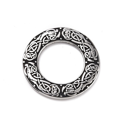 304 Linking Ring acero inoxidable, pulido, anillo redondo con motivo de dragón