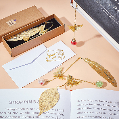 Bola de cristal nbeads y colgante de mariposa de latón 3d marcapáginas, con tarjeta de felicitación de papel y sobres, cajas de cartón