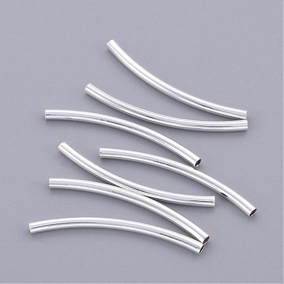 Brass Tube Beads, Curved Tube Noodle Beads, Curved, Platinum Color, 30x2mm, Hole: 1mm