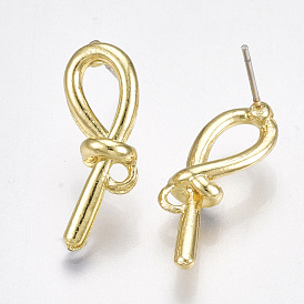 Alloy Stud Earring Findings, with Loop, Steel Pins, Knot