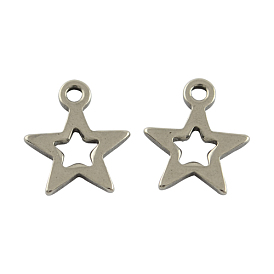 201 Stainless Steel Star Charms, 10x9x1mm, Hole: 1mm