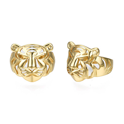Brass Tiger Open Cuff Ring, Chinese Zodiac Hollow Chunky Ring for Men Women, Nickel Free
