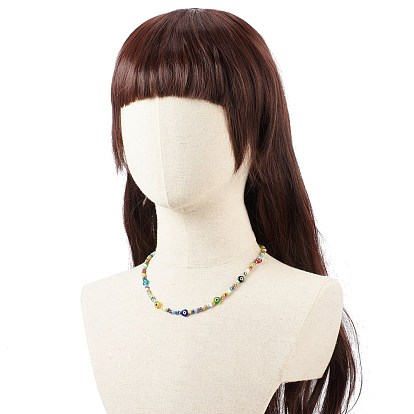 Lampwork Evil Eye & Glass Seed Beaded Necklace Stretch Bracelet, Jewelry Set for Women