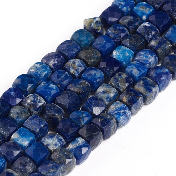 Hilos de cuentas de lapislázuli natural, facetados, cubo
