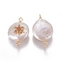 Pendentifs de perles d'eau douce de culture naturelle, pour juif, avec les accessoires de zircone et en laiton cubes, plat et circulaire avec étoile de david