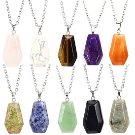 Natural & Synthetic Mixed Gemstone Halloween Coffin Pendant Necklace with Platinum Alloy Chains
