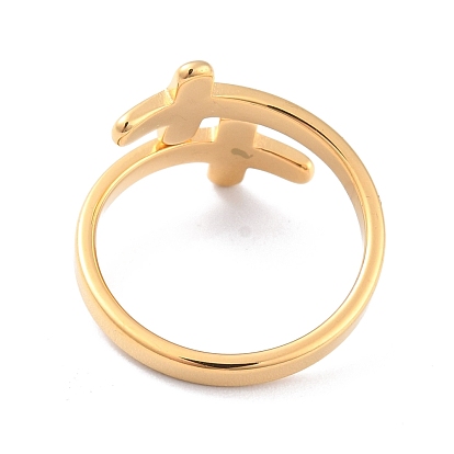 Placage ionique (ip) 304 anneau de manchette croisé en acier inoxydable, bague large ouverte pour femme