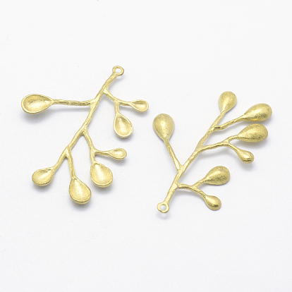 Brass Pendant Enamel Settings, Apetalous, Lead Free & Cadmium Free & Nickel Free, Branch and Leaf