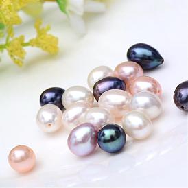 Natural Cultured Freshwater Pearl Beads, Dyed, Half Drilled Beads, Rice, 8~9mm, Half Hole: 0.8mm