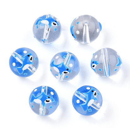 Transparent Handmade Lampwork Beads, Round with Mixed Patterns
