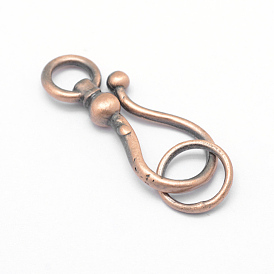 Brass Hook Clasps, Cadmium Free & Lead Free, Rack Plating, Brushed Red Copper