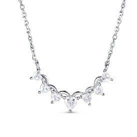 TINYSAND 925 Sterling Silver Cubic Zirconia Princess Crown Shaped Necklaces, 17.44 inch