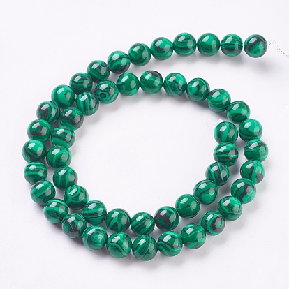 Perles synthétiques malachite brins, ronde, teint