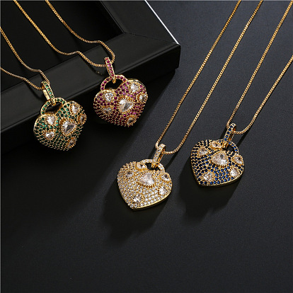 Fashionable 18K Gold Plated Copper Pendant Necklace with Colorful Zirconia Geometric Heart-Shaped Design