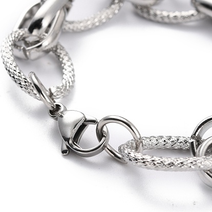 304 Stainless Steel Rope Chain Bracelets, with Lobster Claw Clasps, Textured