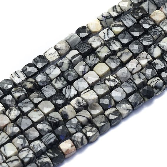 Hilos de piedra natural de seda negra / hilos de perlas de netstone, cubo, facetados