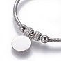304 Stainless Steel Charms Bangles, with Polymer Clay Rhinestone and Magnetic Clasps, Flat Round