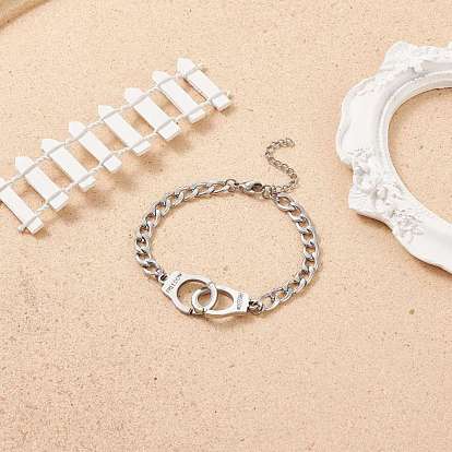 201 bracelet à maillons de menottes en acier inoxydable avec chaînes gourmettes pour hommes femmes