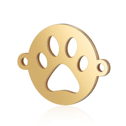 201 Stainless Steel Links Connectors, Flat Round with Dog Paw Print