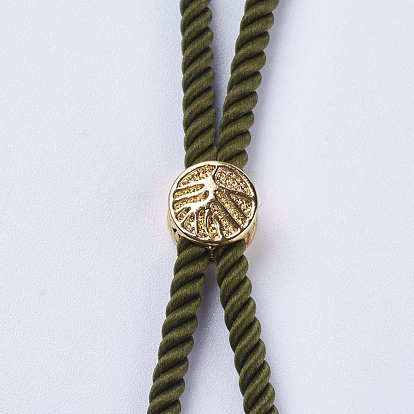 Nylon Twisted Cord Bracelet Making, Slider Bracelet Making, with Brass Findings, Cadmium Free & Lead Free, Long-Lasting Plated, Tree of Life, Olive Drab