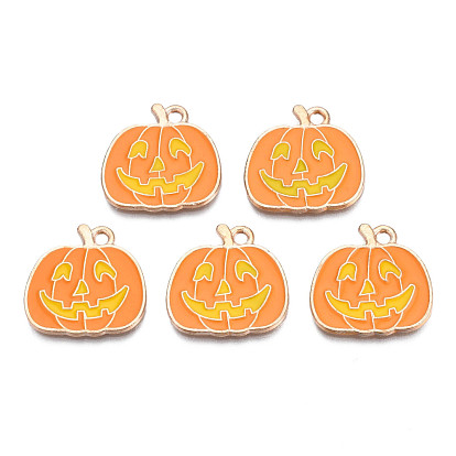 Alloy Enamel Pendants, Halloween, Cadmium Free & Lead Free, Pumpkin, Light Gold