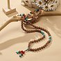 Natural Rudraksha Beaded Buddhist Necklace, Natural Mixed Gemstone & Indonesia & Alloy Gourd Double Loop Wrap Necklace for Women