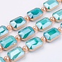 Perles verre opaque brins, avec les accessoires en laiton, perle plaquée lustre, facette, rectangle