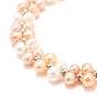Pulseras de perlas naturales de agua dulce, real 18 k chapado en oro, Con cuentas redondas de latón, larga duración plateado