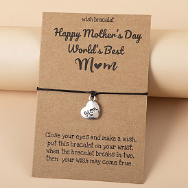 Handmade Adjustable Blessing Card Bracelet for Mother's Day - European Alloy MOM Weave Jewelry