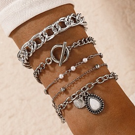 Bracelet métallique inspiré des pierres précieuses serti d'une chaîne de perles - collection 5-pièces