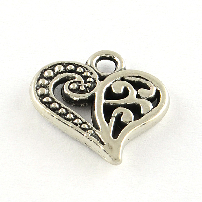 Tibetan Style Alloy Charms, Heart, Cadmium Free & Lead Free, 14.5x14x2mm, Hole: 1.5mm, about 909pcs/1000g