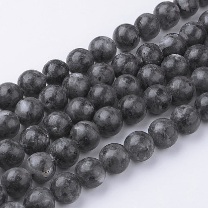 Brins de perles de larvikite noire naturelle, ronde