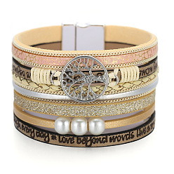 Bijoux en cuir bohème bracelet vintage en perles d'arbre fait main - rétro, fermoir magnétique