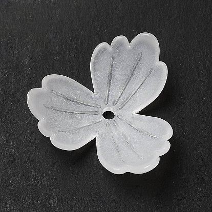 Tapas de cuentas de acrílico transparentes, 3-pétalo, esmerilado, flor