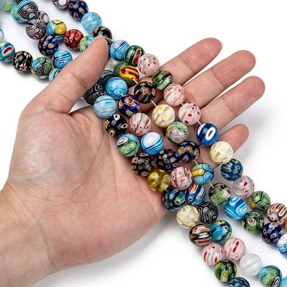 Round Handmade Millefiori Glass Beads Strands, 12mm, Hole: 1.5mm, about 32pcs/strands, 14.1 inch