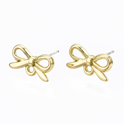 Alloy Stud Earring Findings, with Loop and Steel Pin, Bowknot with Plastic Protective Cover