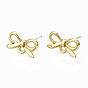 Alloy Stud Earring Findings, with Loop and Steel Pin, Bowknot with Plastic Protective Cover