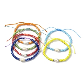 6шт 6 цвета браслеты из стеклянного бисера, с жемчужиной оболочки, регулируемые украшения из плетеного шнура для женщин