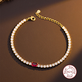 925 браслет-цепочка из стерлингового серебра с прямоугольными звеньями, Теннисные браслеты для женщин с кубическим цирконием