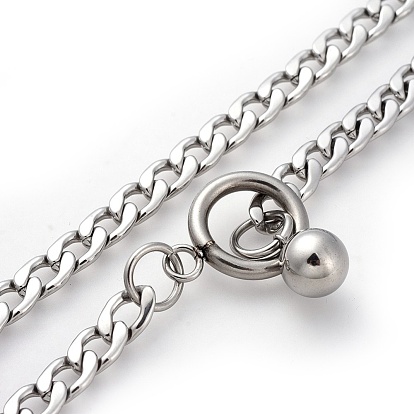 304 Stainless Steel Curb Chain Necklaces, with Toggle Clasps