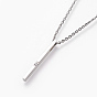 304 Stainless Steel Pendant Necklaces, with Rhinestone and Cable Chains, Rectangle