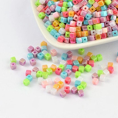 Perles acryliques colorées en polystyrène écologiques, couleur ab , cube, 4x4mm, Trou: 1mm, environ8000 pcs / 500 g