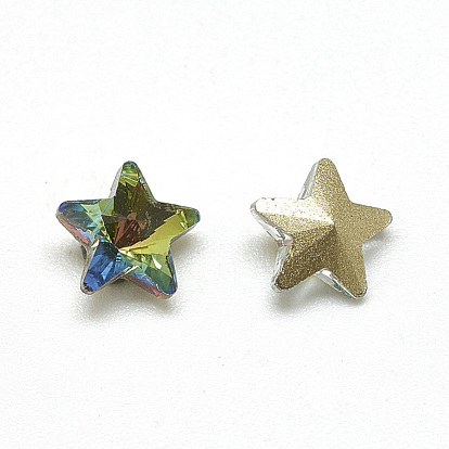 DIY Pointed Back K9 Glass Rhinestone Cabochons, Random Color Back Plated, Faceted, Star